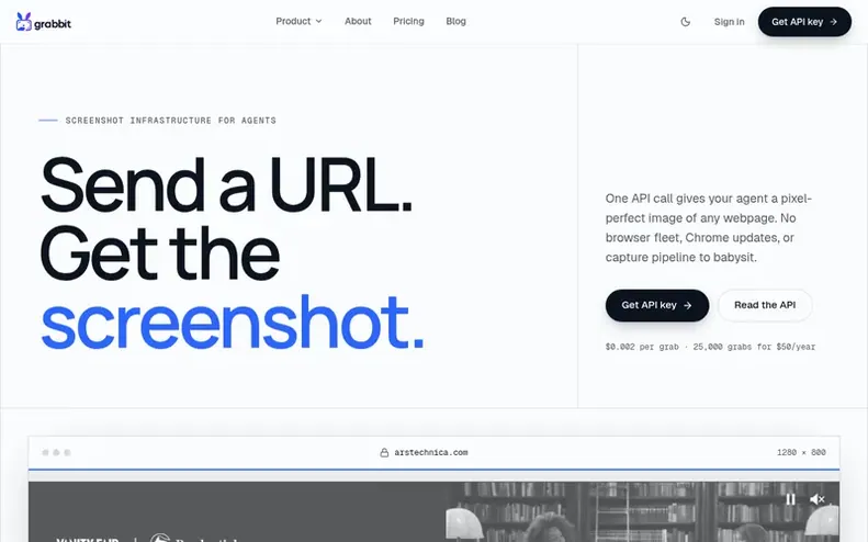 Screenshot of the Grabbit homepage