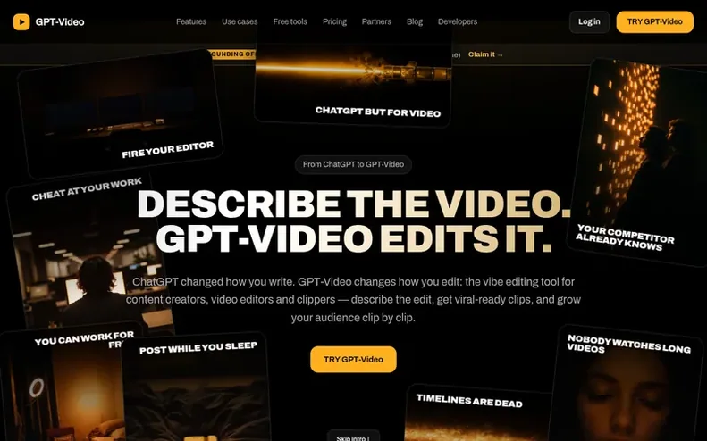 Screenshot of the GPT-Video homepage