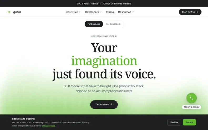 Screenshot of the Guava homepage
