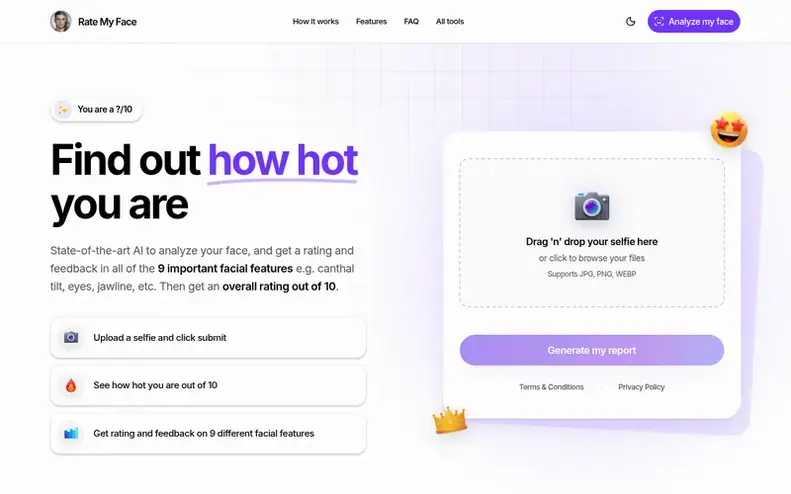 Screenshot of the Rate My Face homepage