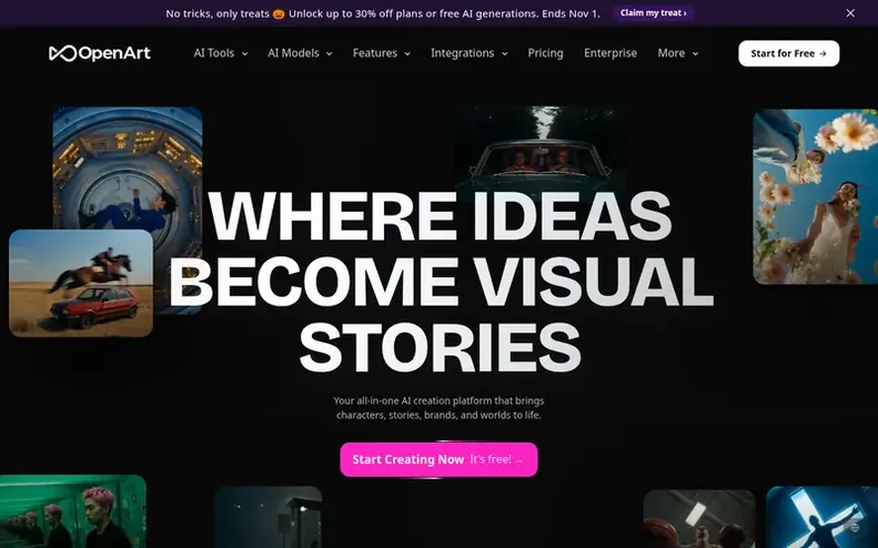 Screenshot of the OpenArt homepage