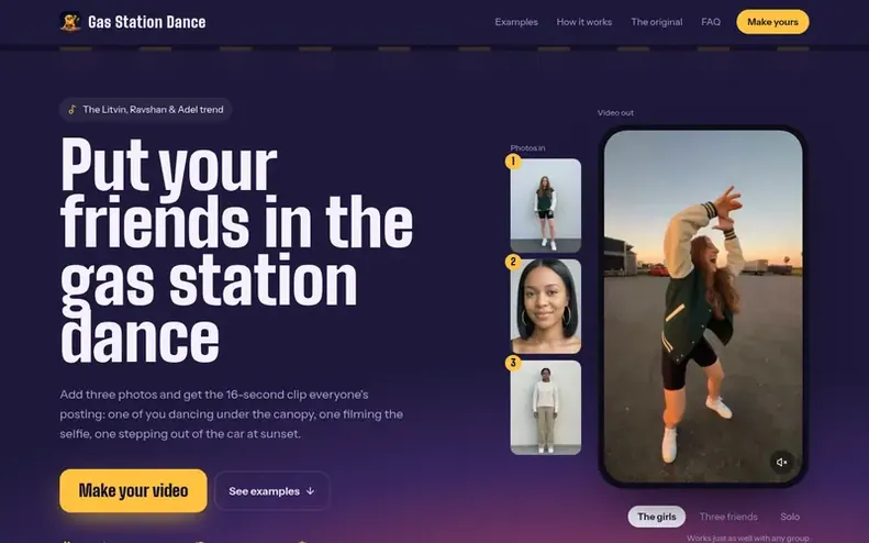 Screenshot of the Gas Station Dance homepage