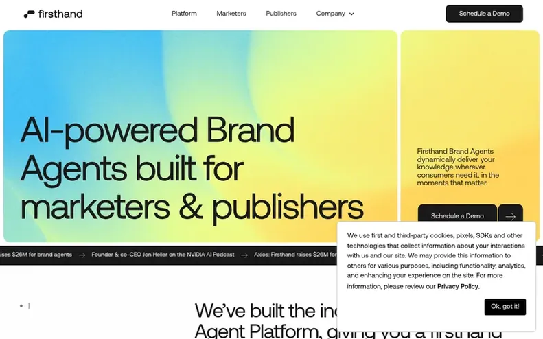 Screenshot of the Firsthand homepage