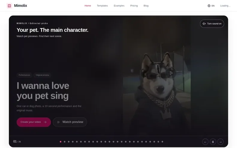 Screenshot of the Mimolix homepage