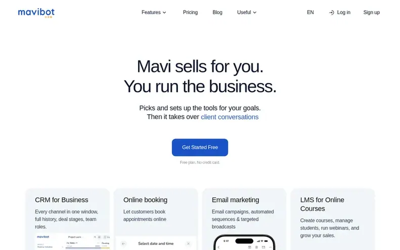 Screenshot of the Mavibot homepage