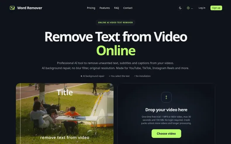 Screenshot of the Word Remover homepage