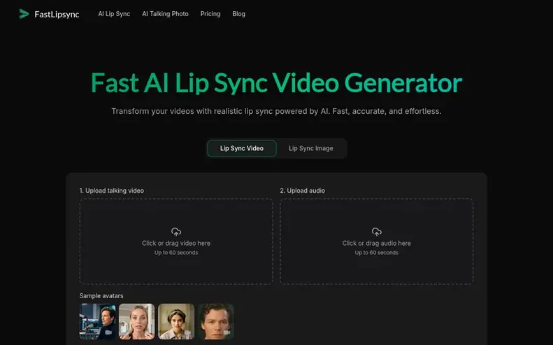 Screenshot of the FastLipsync homepage