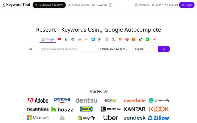 Screenshot of the Keyword Tool homepage