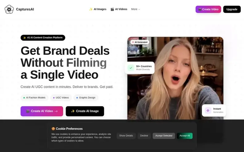 Screenshot of the CapturesAI homepage