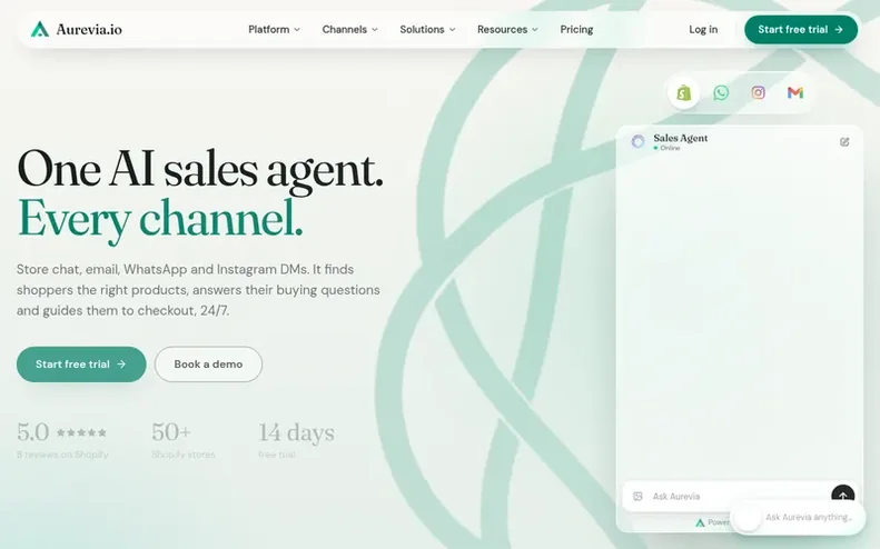 Screenshot of the Aurevia homepage