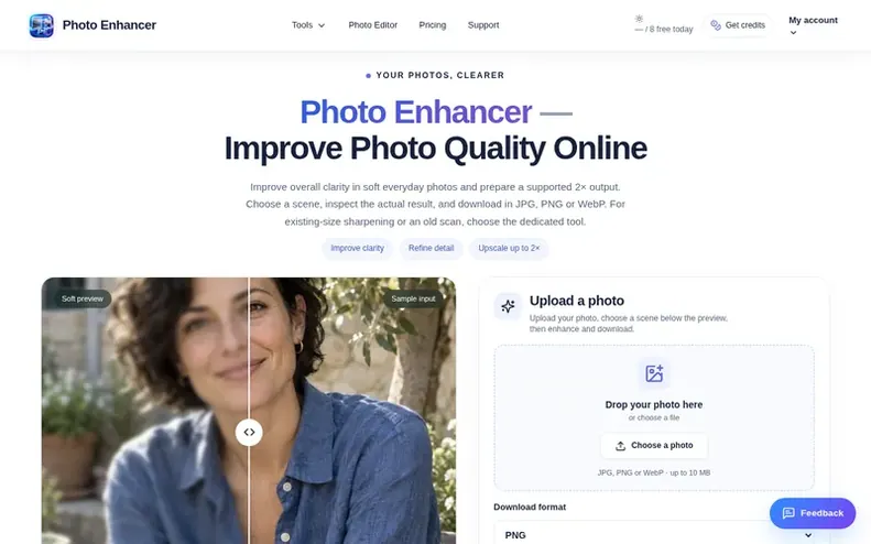 Screenshot of the Photo Enhancer homepage