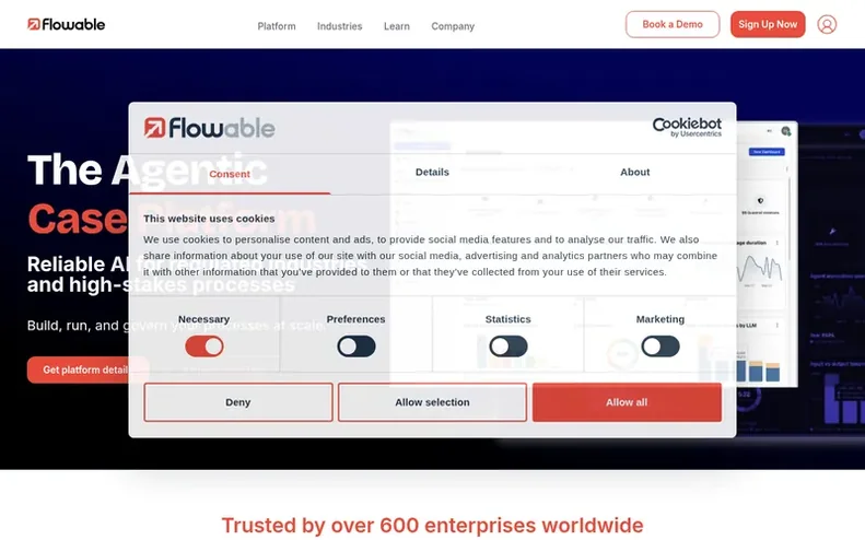 Screenshot of the Flowable homepage