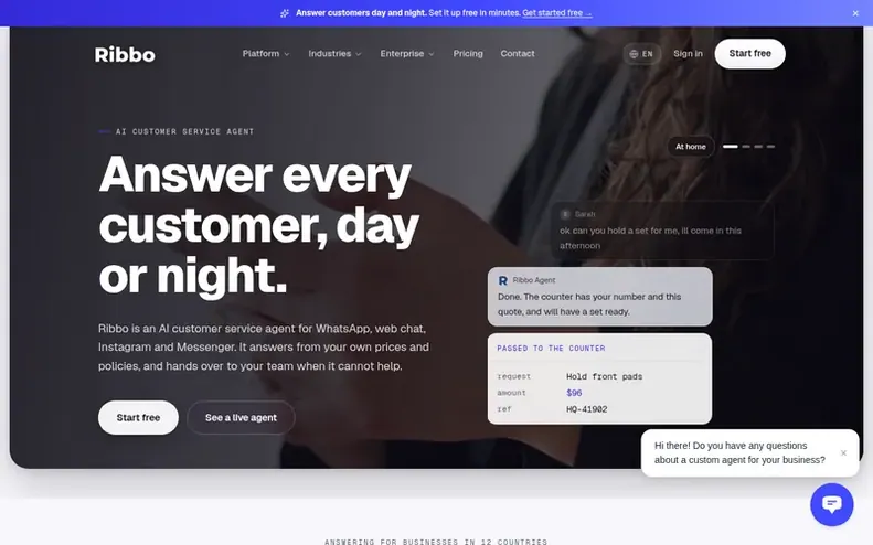 Screenshot of the Ribbo AI homepage