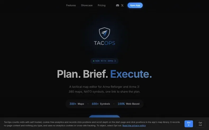 Screenshot of the TacOps homepage