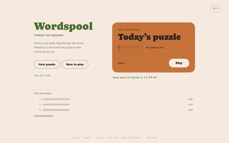 Screenshot of the Wordspool homepage