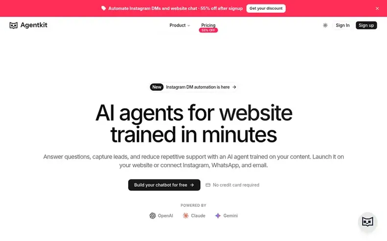 Screenshot of the Agentkit homepage