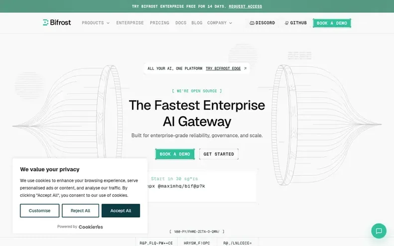 Screenshot of the Bifrost homepage