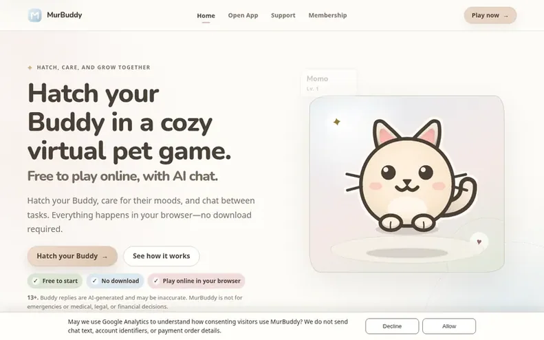 Screenshot of the MurBuddy homepage