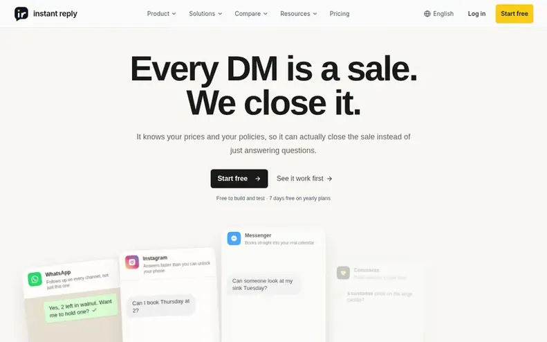 Screenshot of the Instant Reply homepage