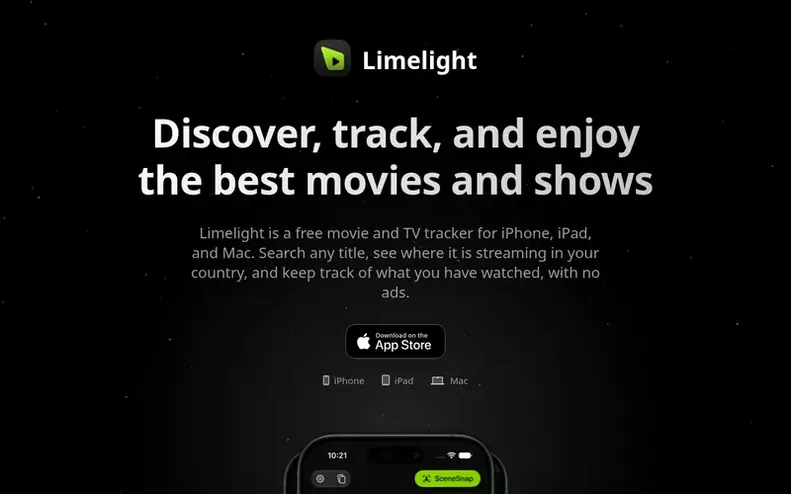 Screenshot of the Limelight homepage
