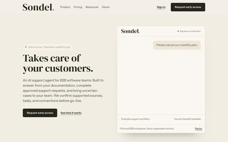 Screenshot of the Sondel homepage
