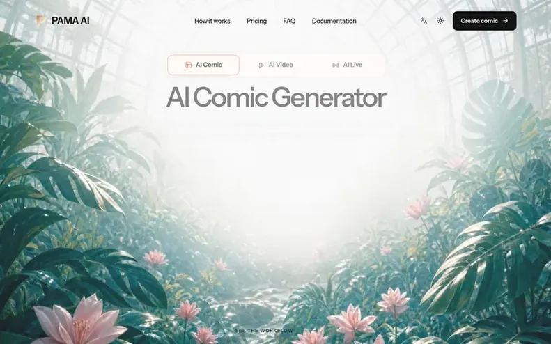 Screenshot of the PAMA AI homepage
