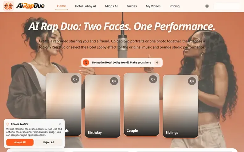 Screenshot of the AI Rap Duo homepage