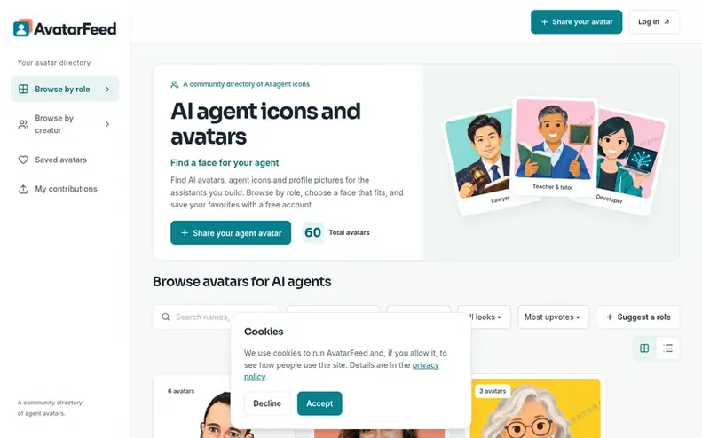 Screenshot of the AvatarFeed homepage