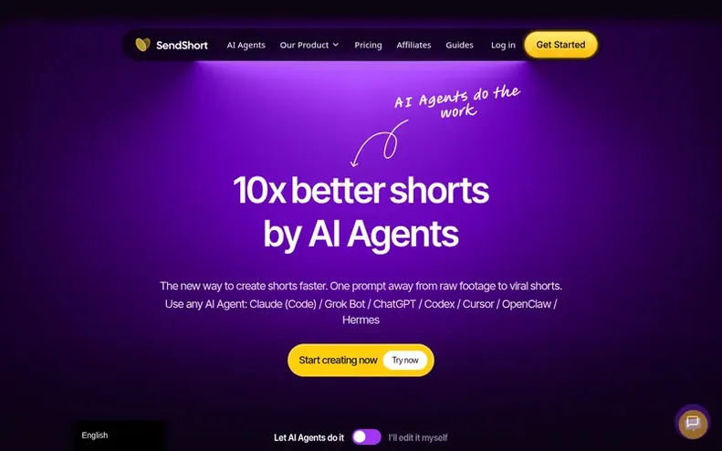 Screenshot of the SendShort homepage
