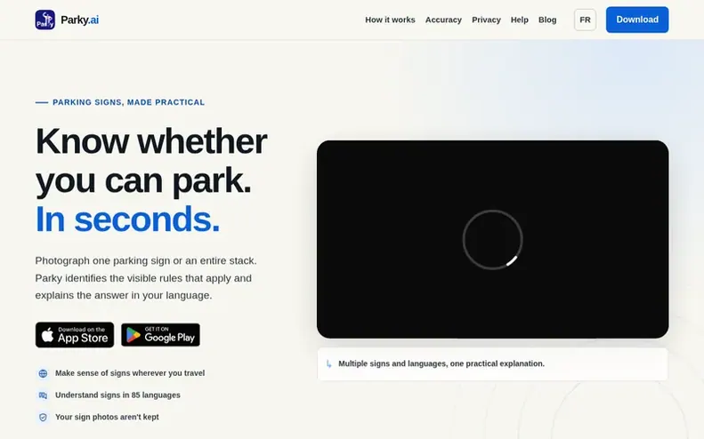 Screenshot of the Parky.ai homepage