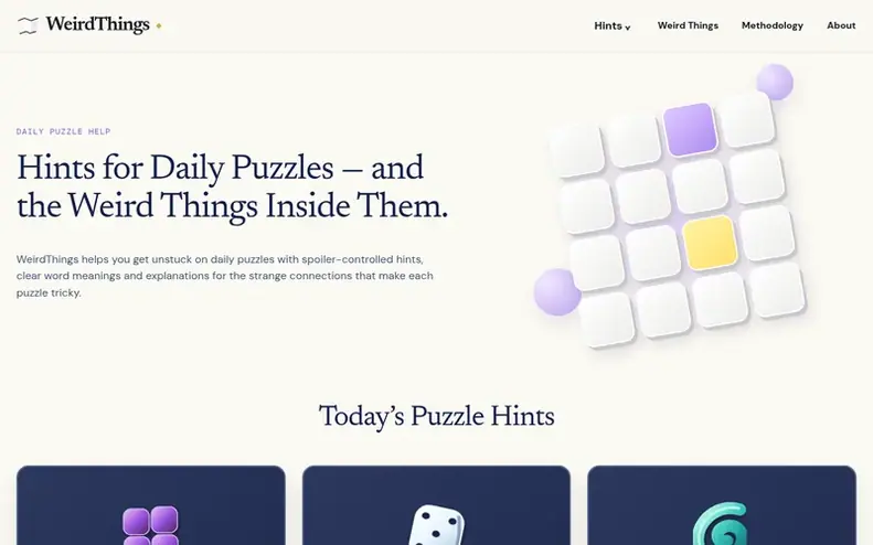 Screenshot of the WeirdThings homepage