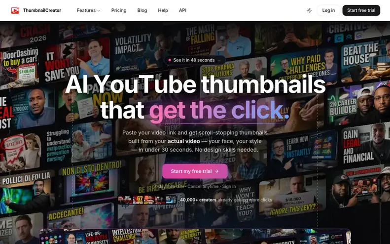 Screenshot of the ThumbnailCreator homepage