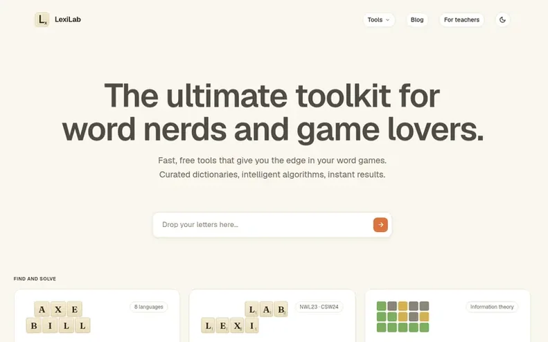 Screenshot of the LexiLab homepage