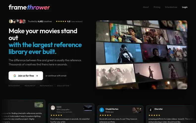 Screenshot of the FrameThrower homepage