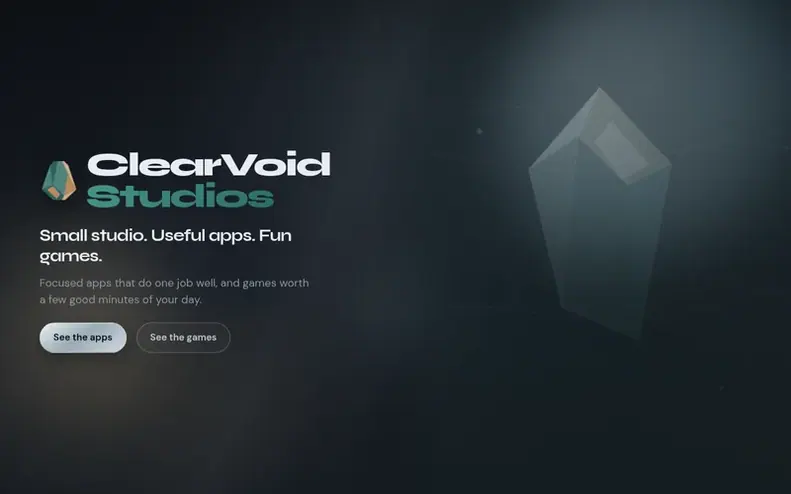 Screenshot of the ClearVoid Studios homepage