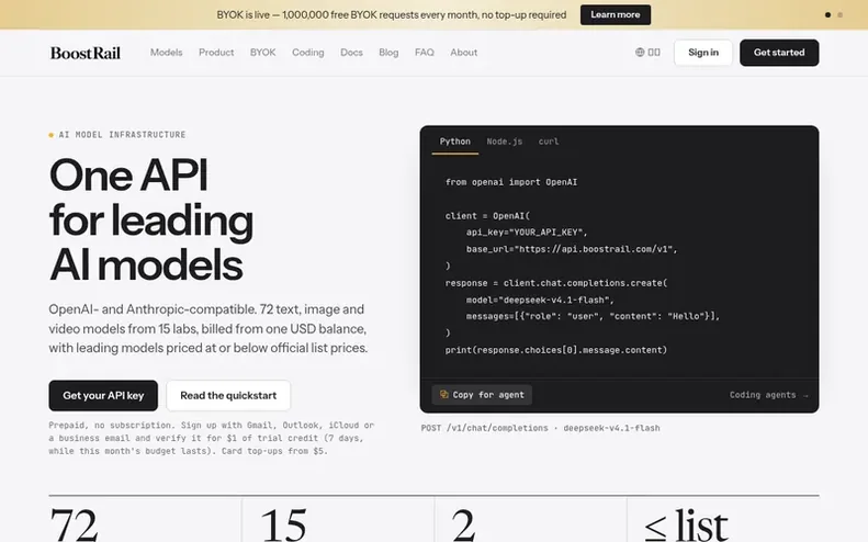 Screenshot of the BoostRail homepage