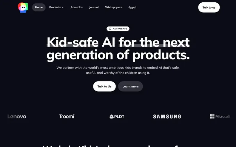 Screenshot of the AstroSafe homepage