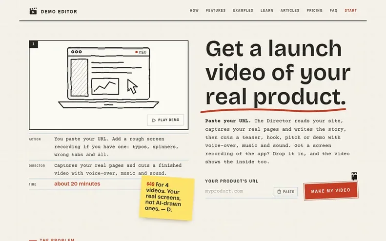 Screenshot of the Demo Editor homepage