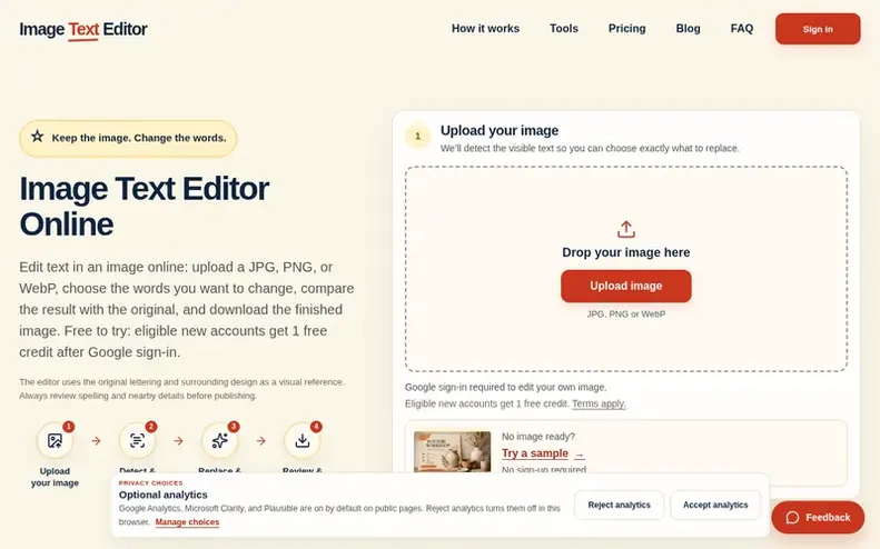 Screenshot of the Image Text Editor homepage
