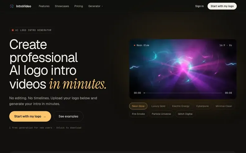 Screenshot of the IntroVideo homepage