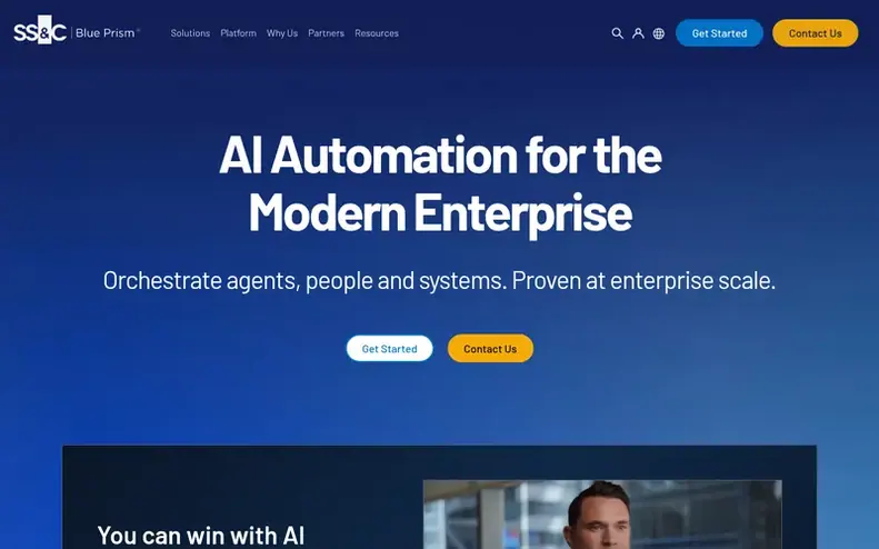 Screenshot of the SS&C Blue Prism homepage