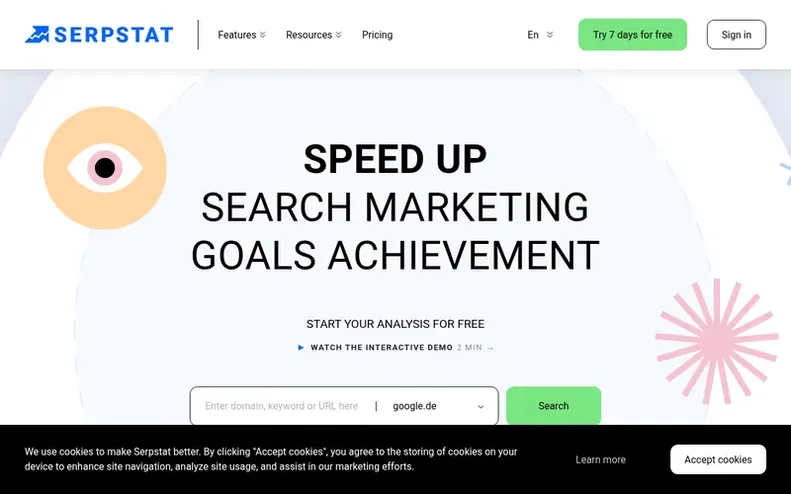 Screenshot of the Serpstat homepage