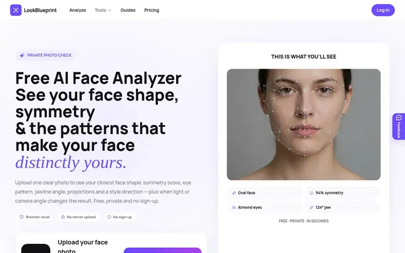 Screenshot of the My Face Blueprint homepage