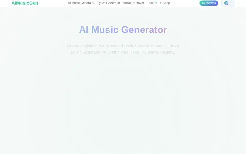 Screenshot of the AIMusicGen homepage