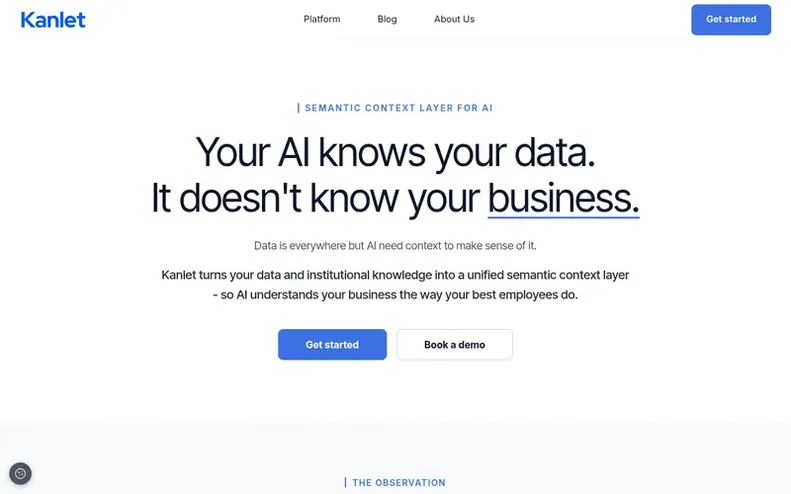Screenshot of the Kanlet homepage