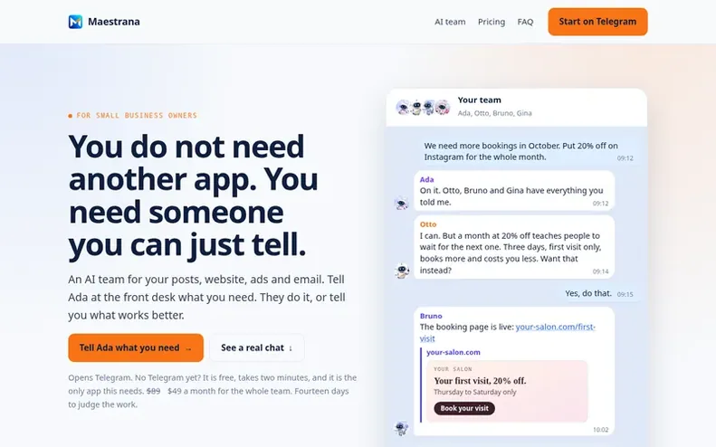 Screenshot of the Maestrana homepage