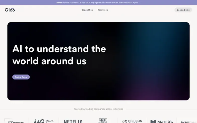 Screenshot of the Qloo® homepage