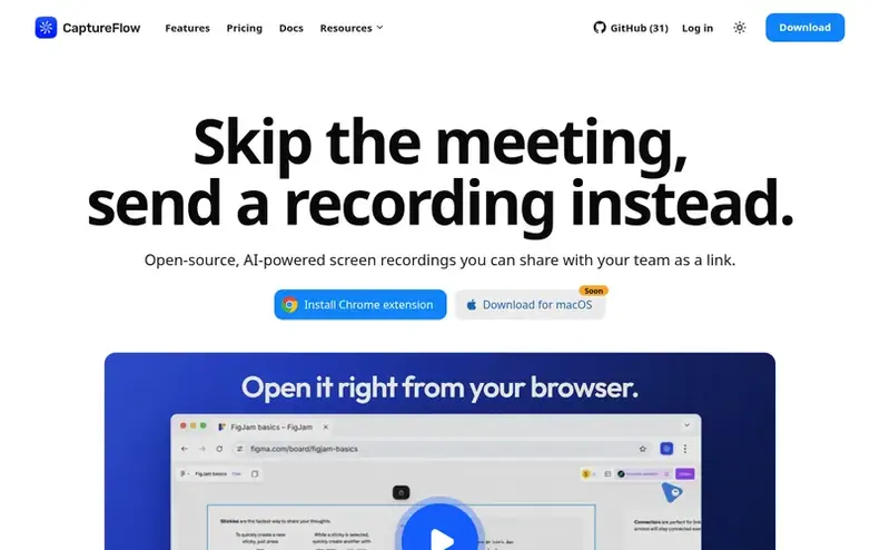 Screenshot of the CaptureFlow homepage