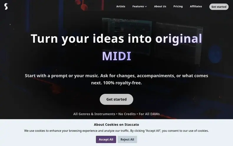 Screenshot of the Staccato homepage