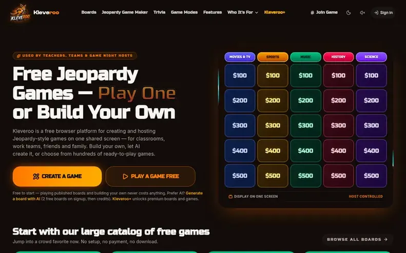 Screenshot of the Kleveroo homepage